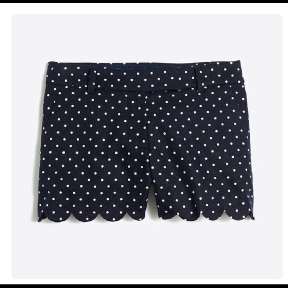 J Crew Scallop-hem Navy Polka Dot Shorts Size 2